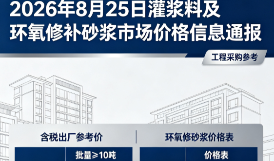 运粮湖管理区2026年8月25日灌浆料及环氧修补砂浆市场价格信息通报